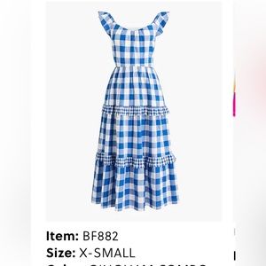 J Crew Blue tiered ruffle gingham dress